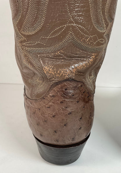 Justin Full Ostrich Quill Cowboy Boots 10 E USA Made Exotic