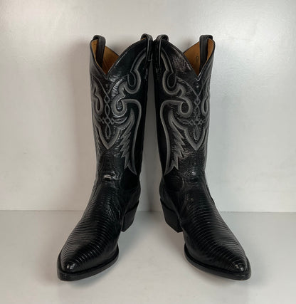 Vintage Tony Lama Black Lizard Teju Cowboy Boots 9 E Deadstock
