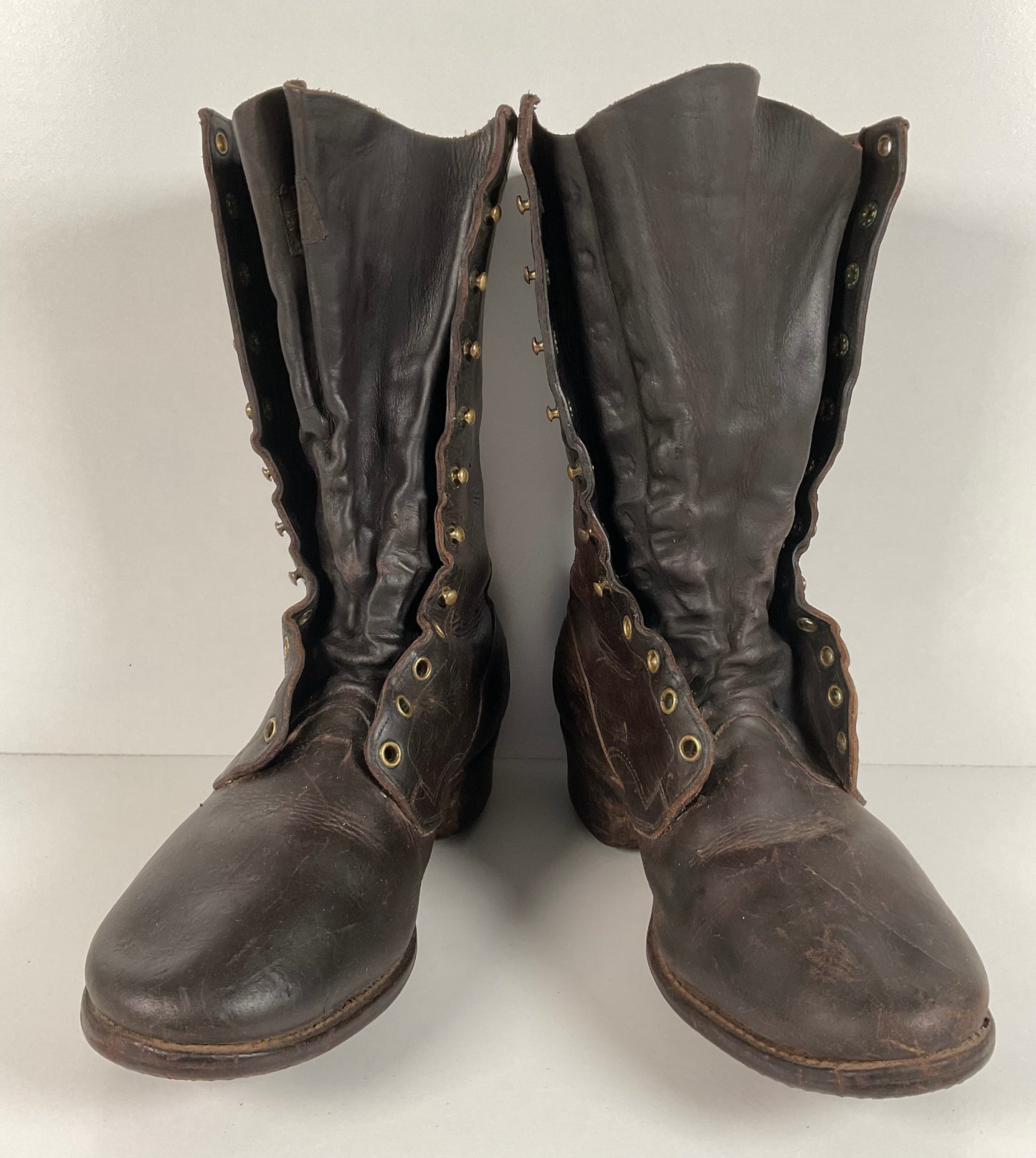 Vintage 1950s Montgomery Ward Pole Climber Boots 8.5 E Spiked Smokejumper USA