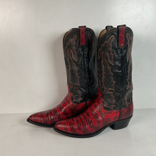 Vintage Dan Post Red Lizard Teju Cowboy Boots Men’s 8 Natural Cut USA Made