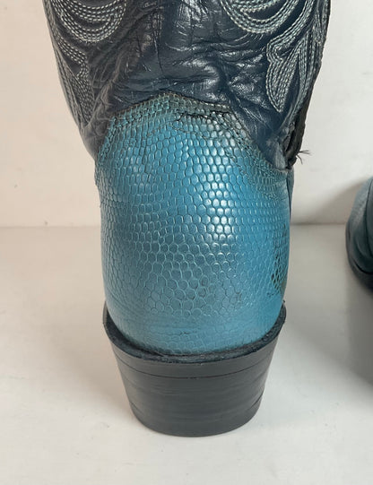 Vintage Justin Turquoise Cowgirl Boots 5 B Zipper Teju Lizard Vamp