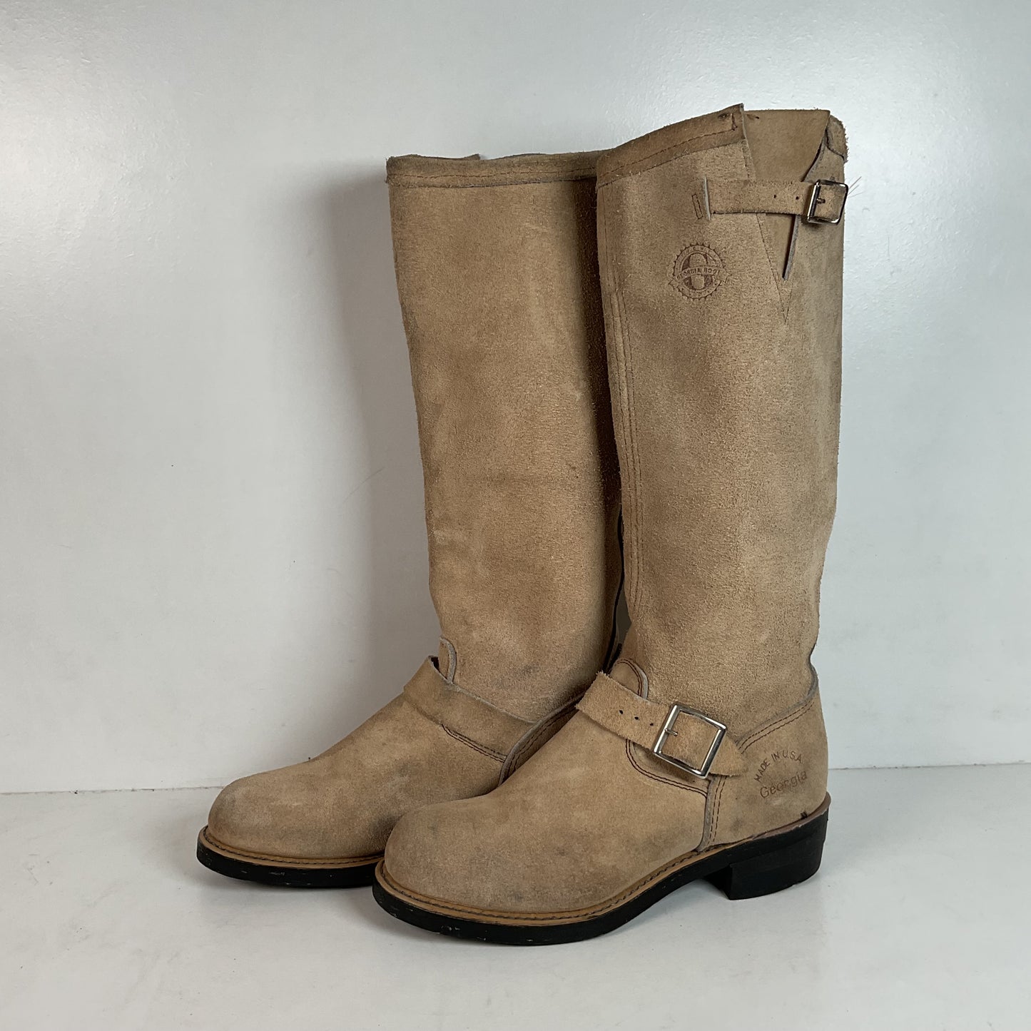 Vintage Georgia Tall Suede Harness Boots 9 M USA Made Soft Toe