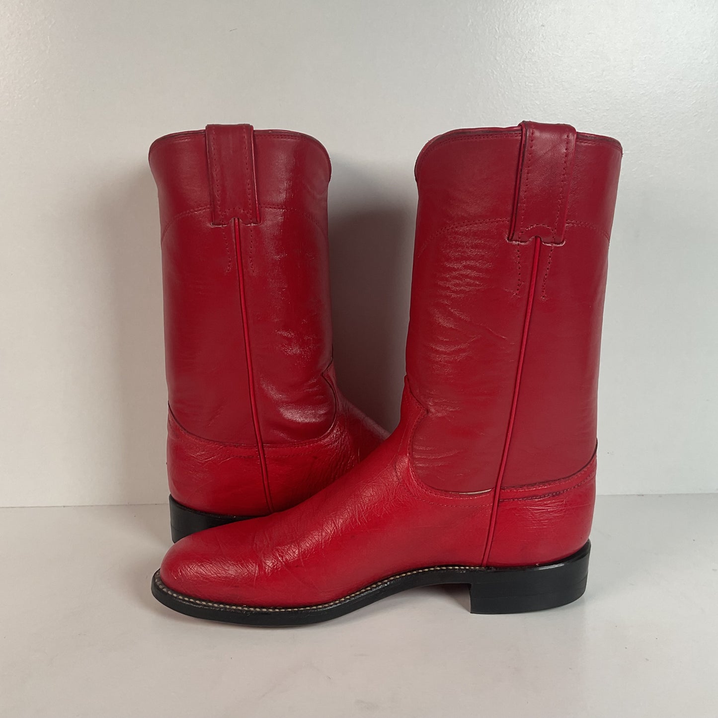 Justin Smooth Ostrich Roper Boots | Exotic | USA Made | Ruby Red | Women’s 7 B