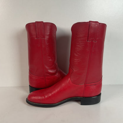 Justin Smooth Ostrich Roper Boots | Exotic | USA Made | Ruby Red | Women’s 7 B