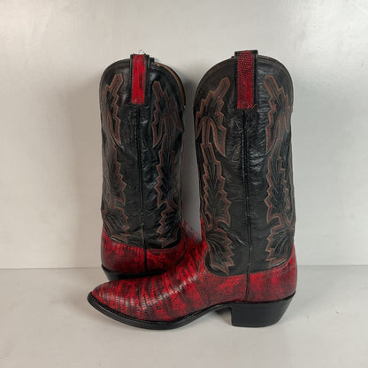 Vintage Dan Post Red Lizard Teju Cowboy Boots Men’s 8 Natural Cut USA Made