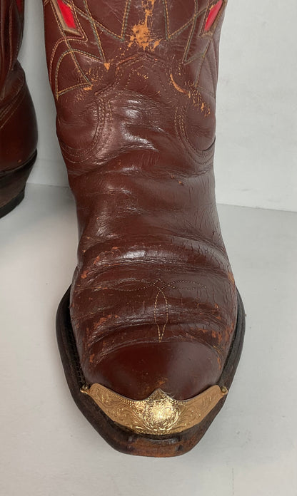 1940s Pee Wee Cowboy Boots Men’s 7 D Spiderweb Inlay Cloth Pull Thrashed