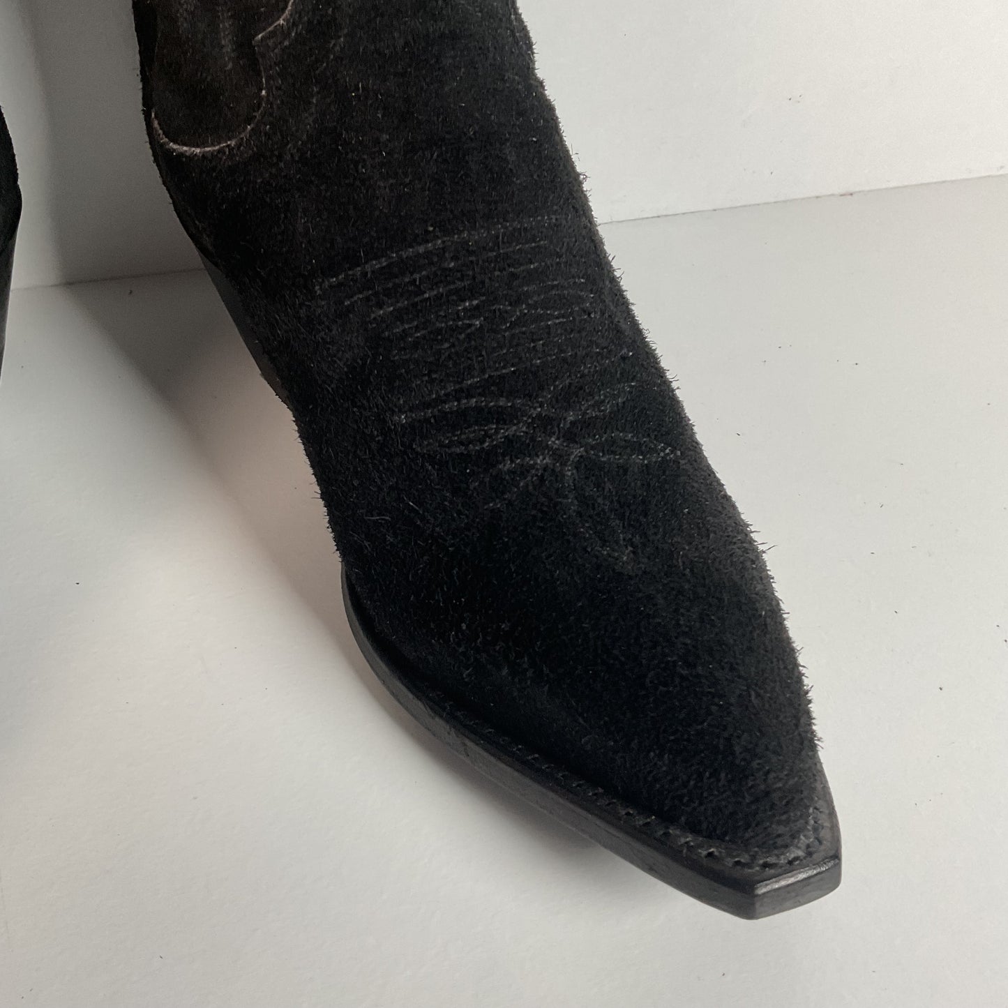 Vintage Justin Suede Cowgirl Boots | USA Made | Rough Out | Black | 5.5 B