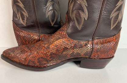 Dan Post For Code West Diamondback Rattlesnake Cowboy Boots 12 M USA Made