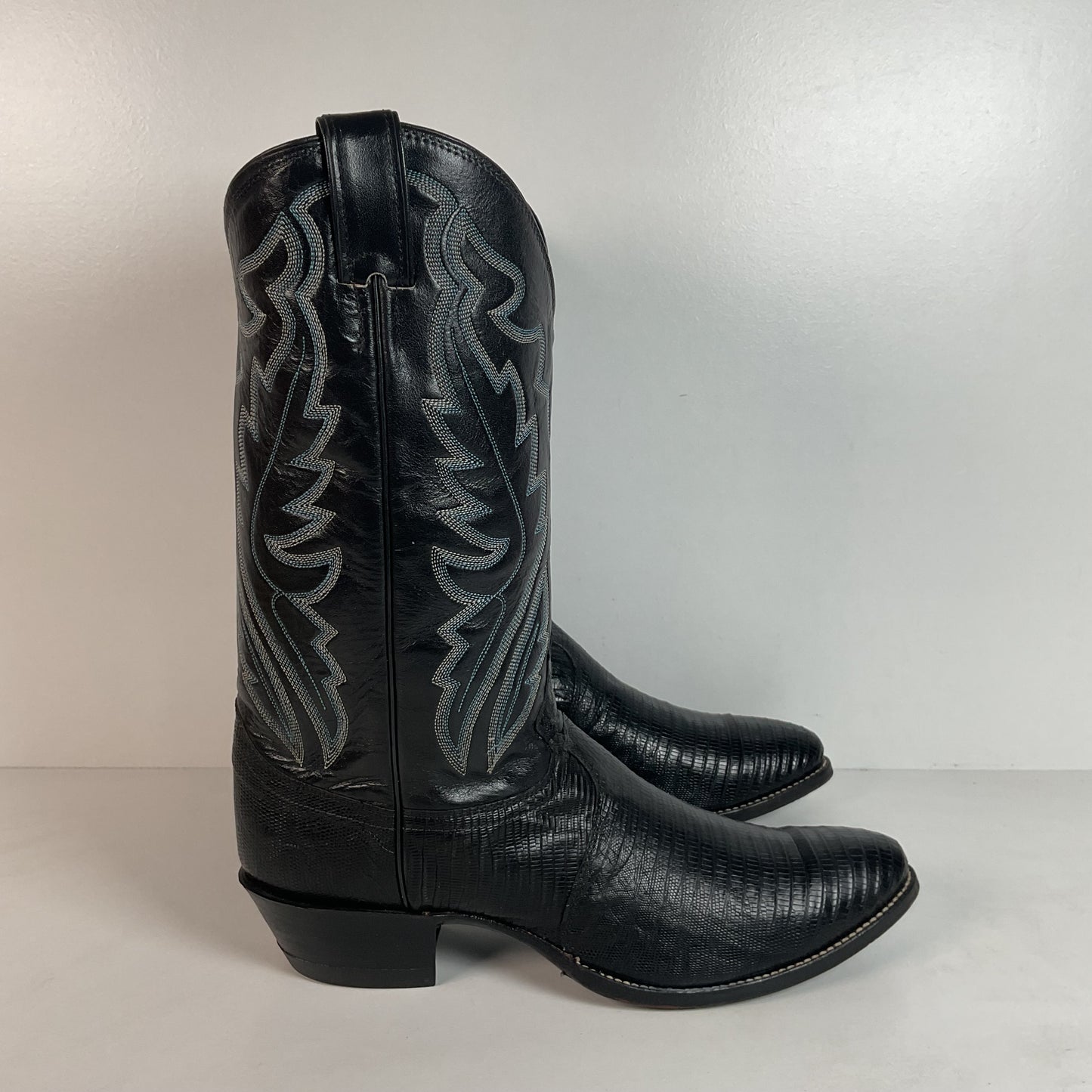 Vintage Justin Lizard Teju Cowboy Boots | USA Made | Black | Narrow | Men’s 12 B