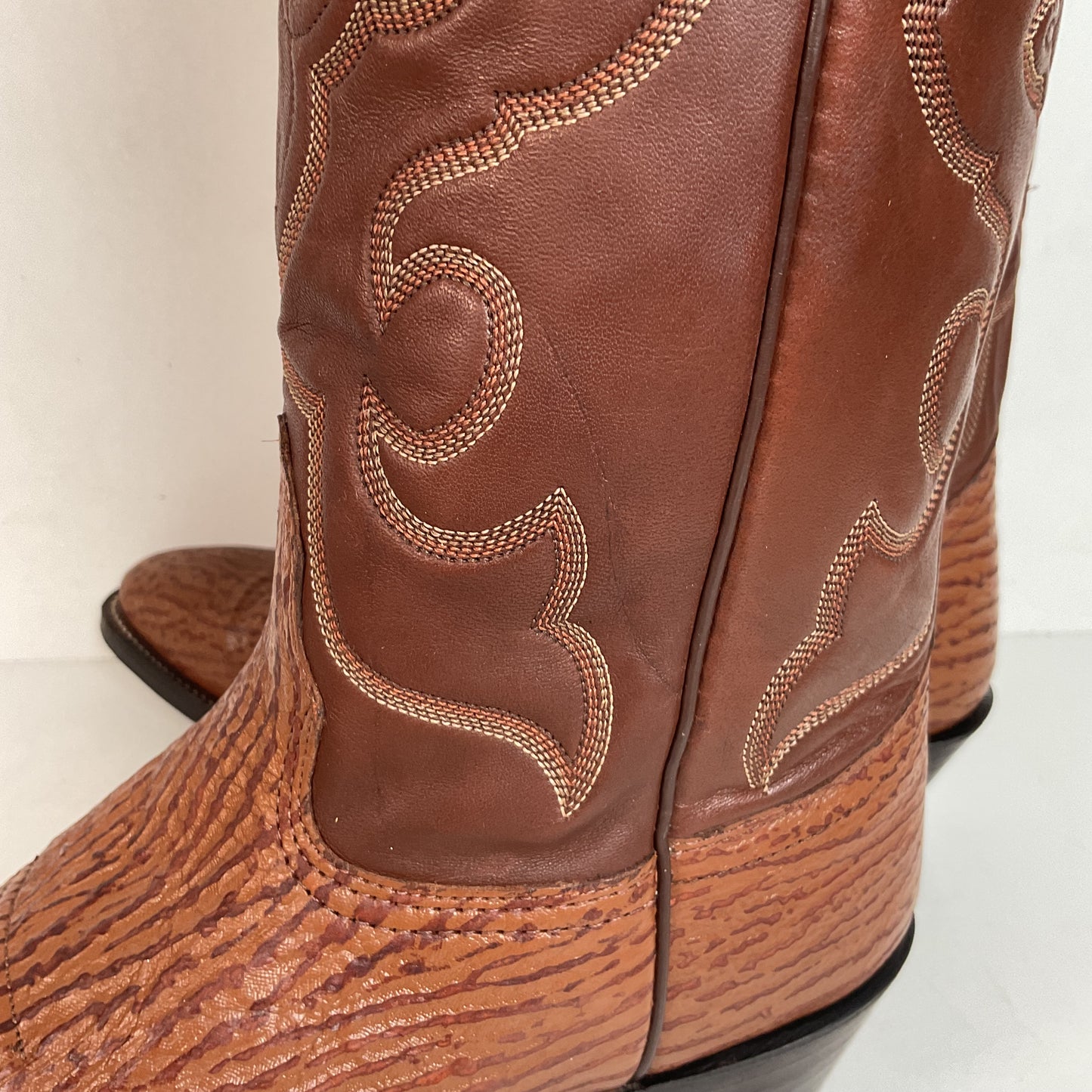 Vintage Nocona Shark Skin Cowboy Boots 9 E USA Made Exotic