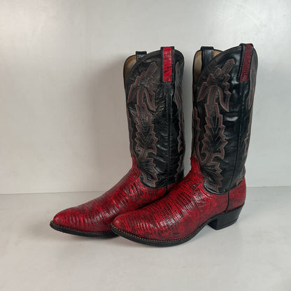 Vintage Dan Post Red Teju Lizard Cowboy Boots  9 D USA Natural Cut