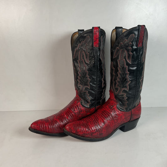 Vintage Dan Post Red Teju Lizard Cowboy Boots  9 D USA Natural Cut