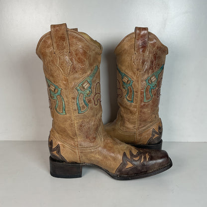 Corral Heart BreakerCowgirl Boots 11 M Wingtip Tooled Revolver Inlay