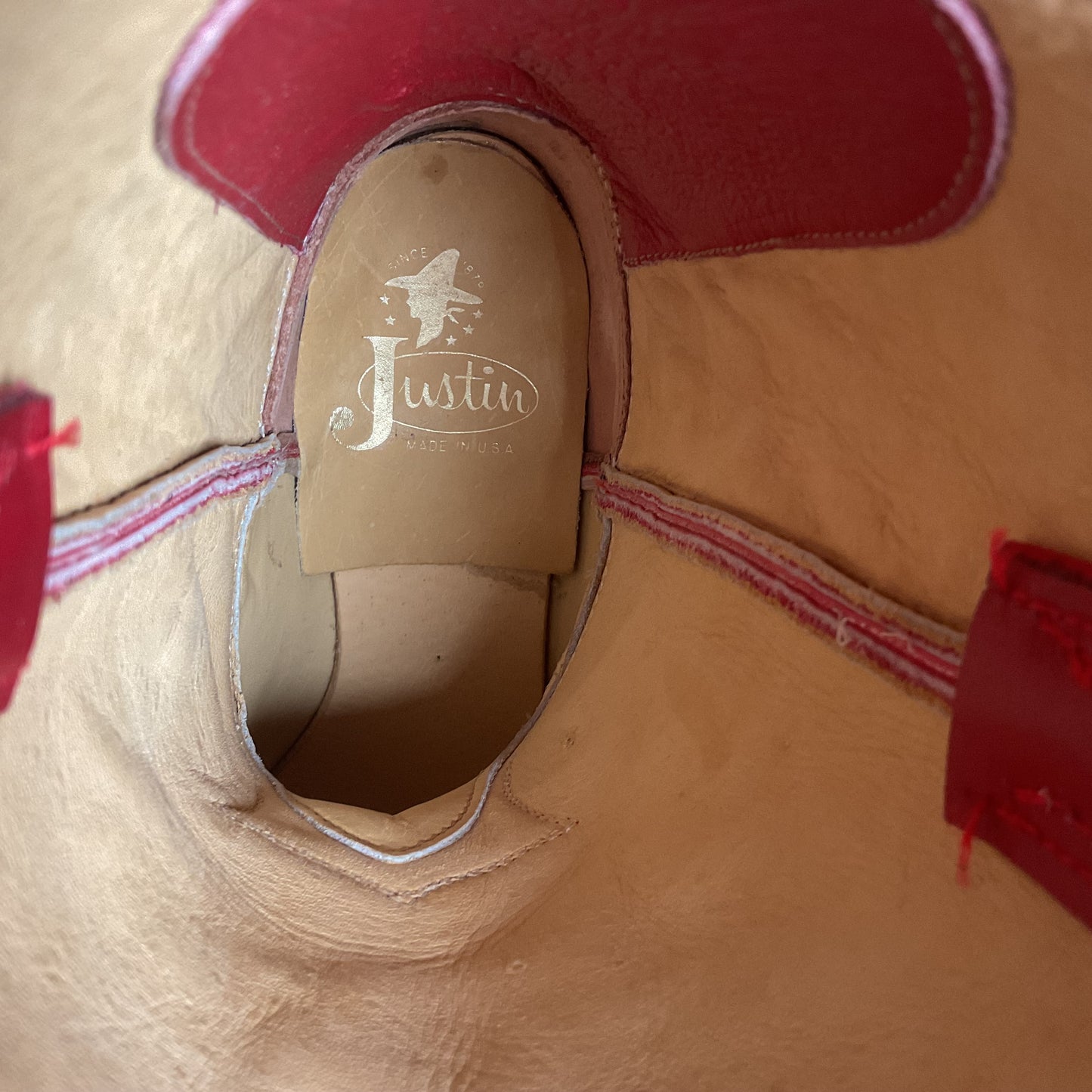 Justin Smooth Ostrich Roper Boots | Exotic | USA Made | Ruby Red | Women’s 7 B