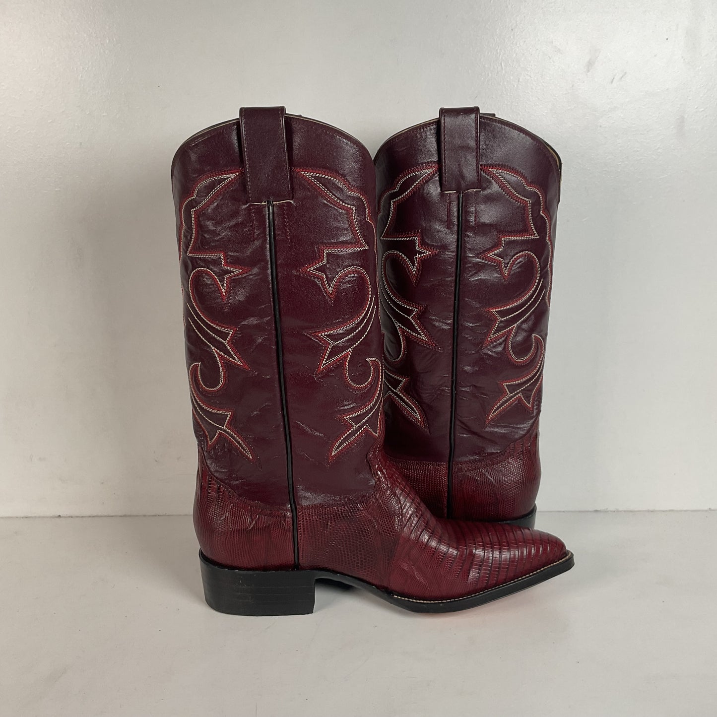 Silvertown Lizard Cowboy Boots | Cranberry Red | Men’s 7.5 C | Women’s 8.5