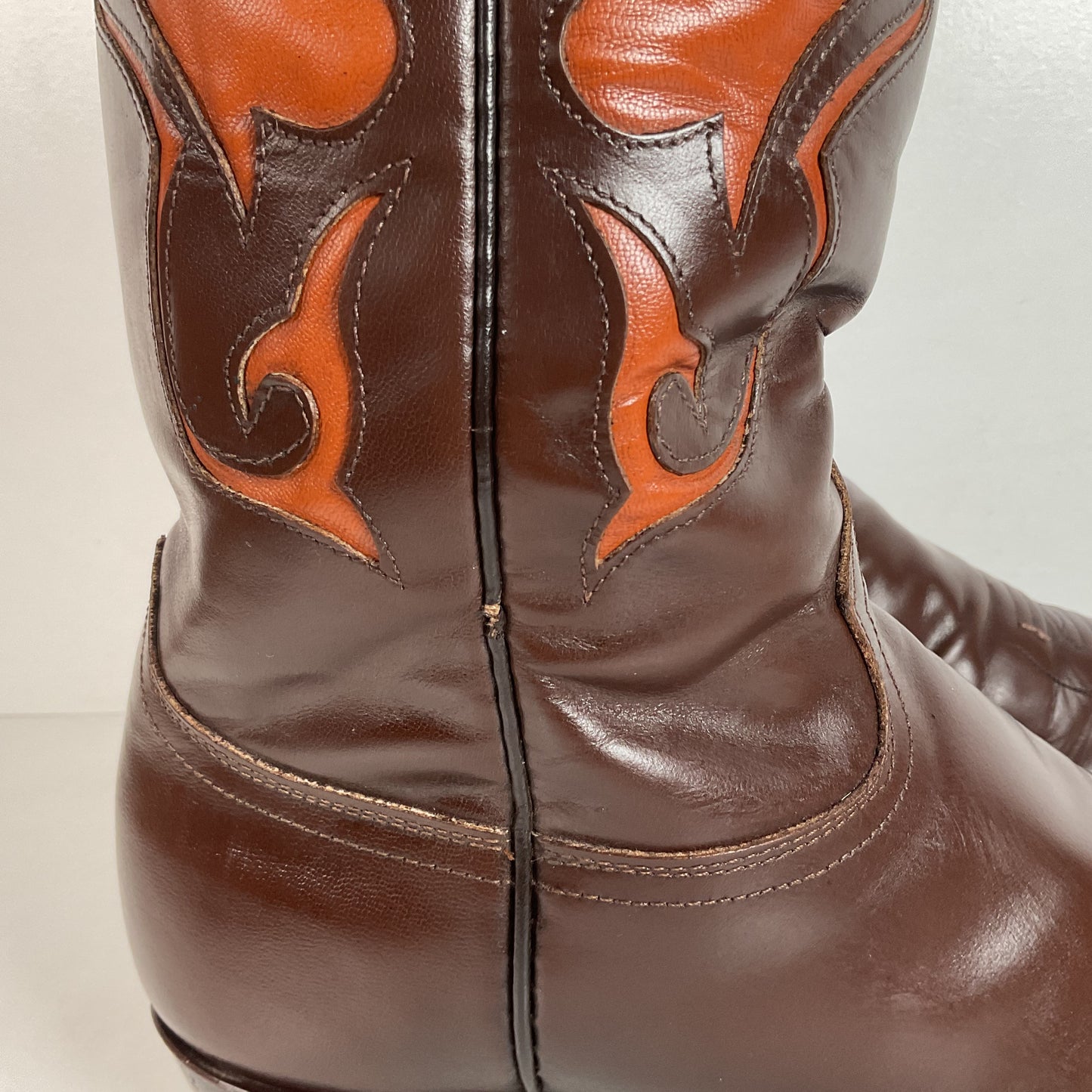 Vintage Justin Cowboy Boots | Brown Calf | Tooled Inlays | USA Made | Men’s 10 D
