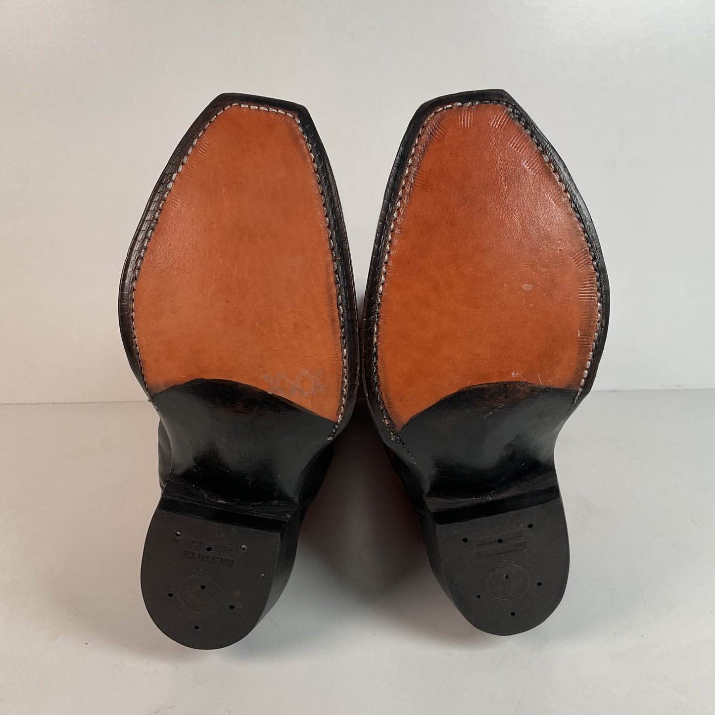 Custom Square Toe Cowboy Boots | Orange Shaft | Black Calf Vamp | Men’s 11 Wide