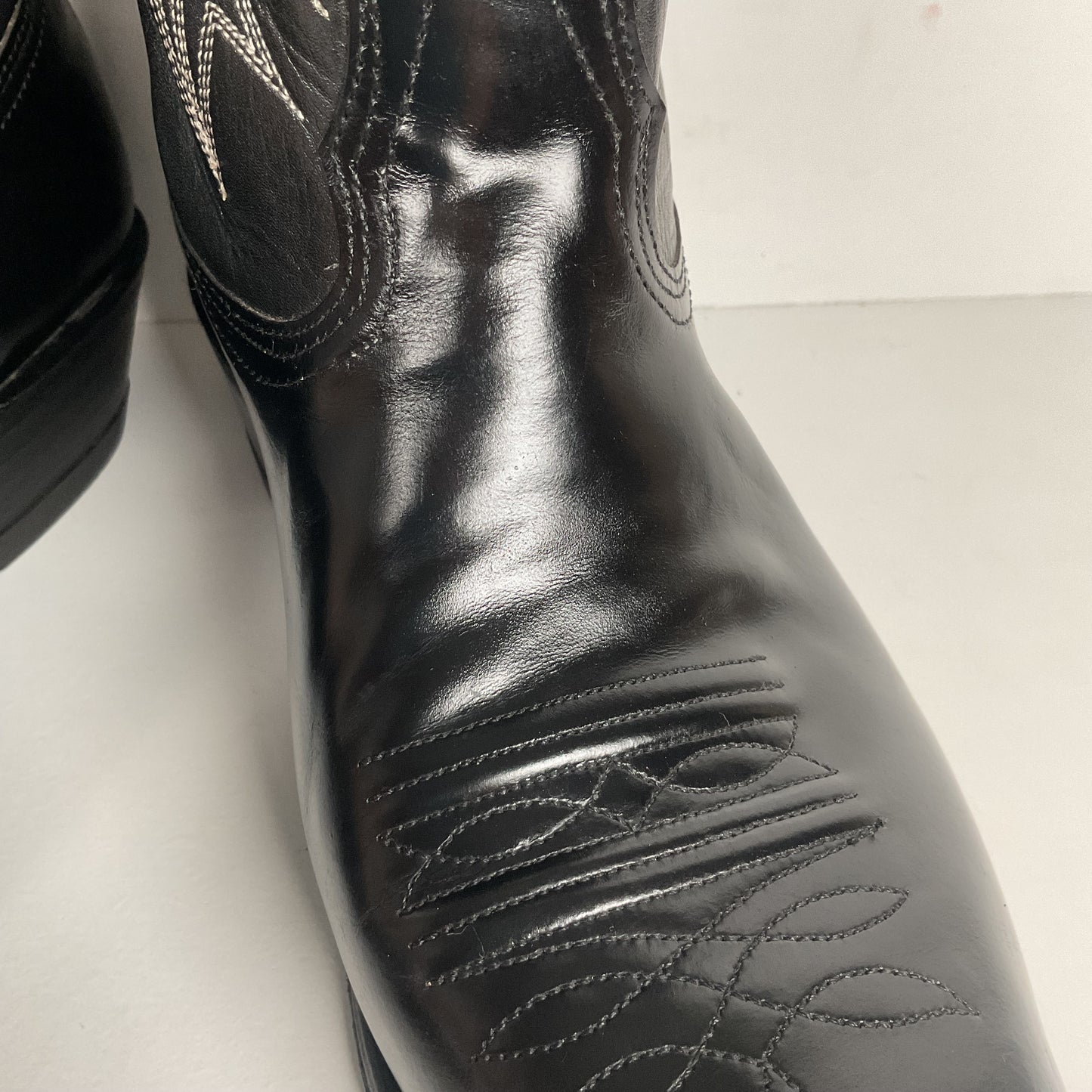 Vintage Nocona Cowboy Boots | Glossy Black Veal | USA Made | Men’s 9.5 EE