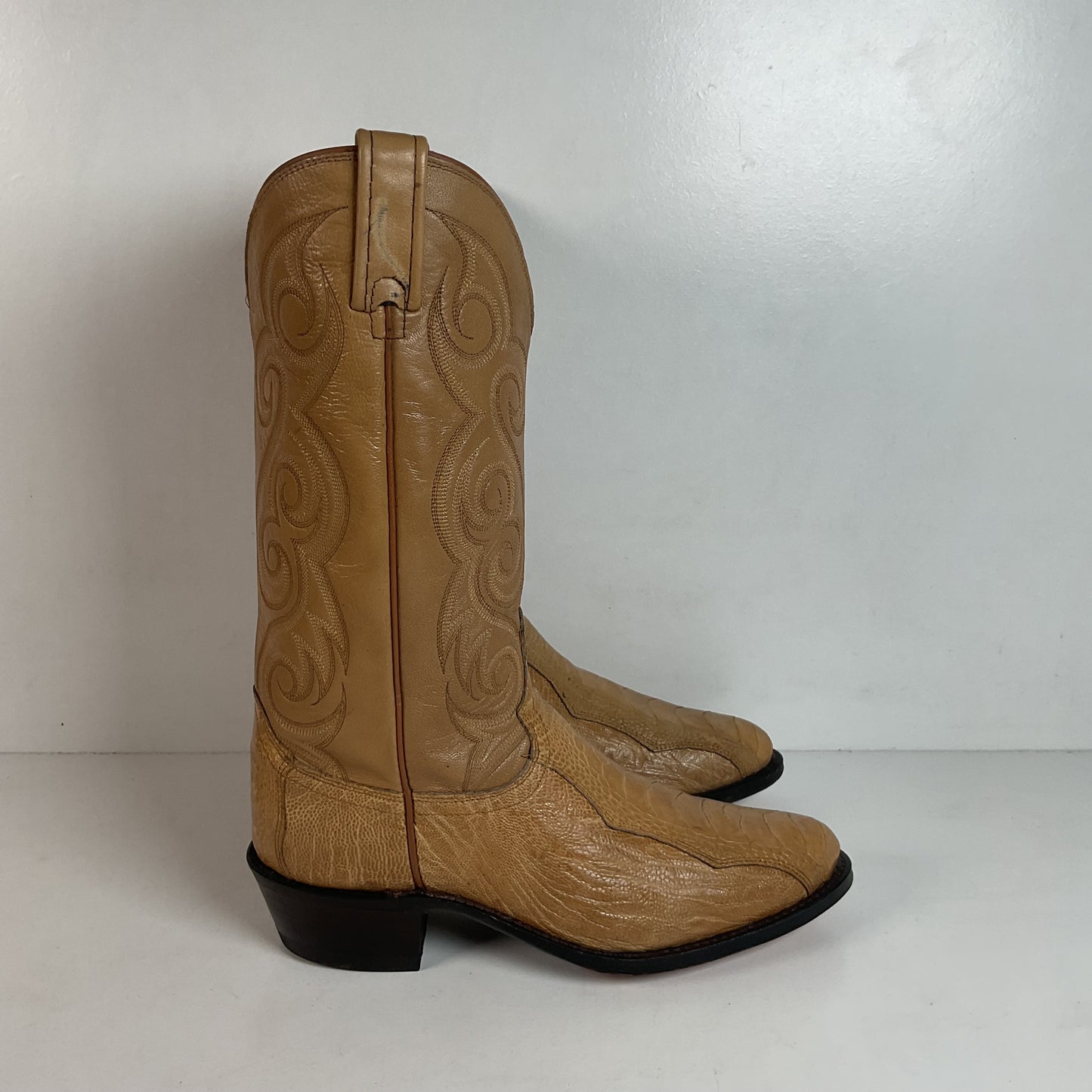 Dan Post Blonde Ostrich Leg Cowboy Boots 9 D Exotic