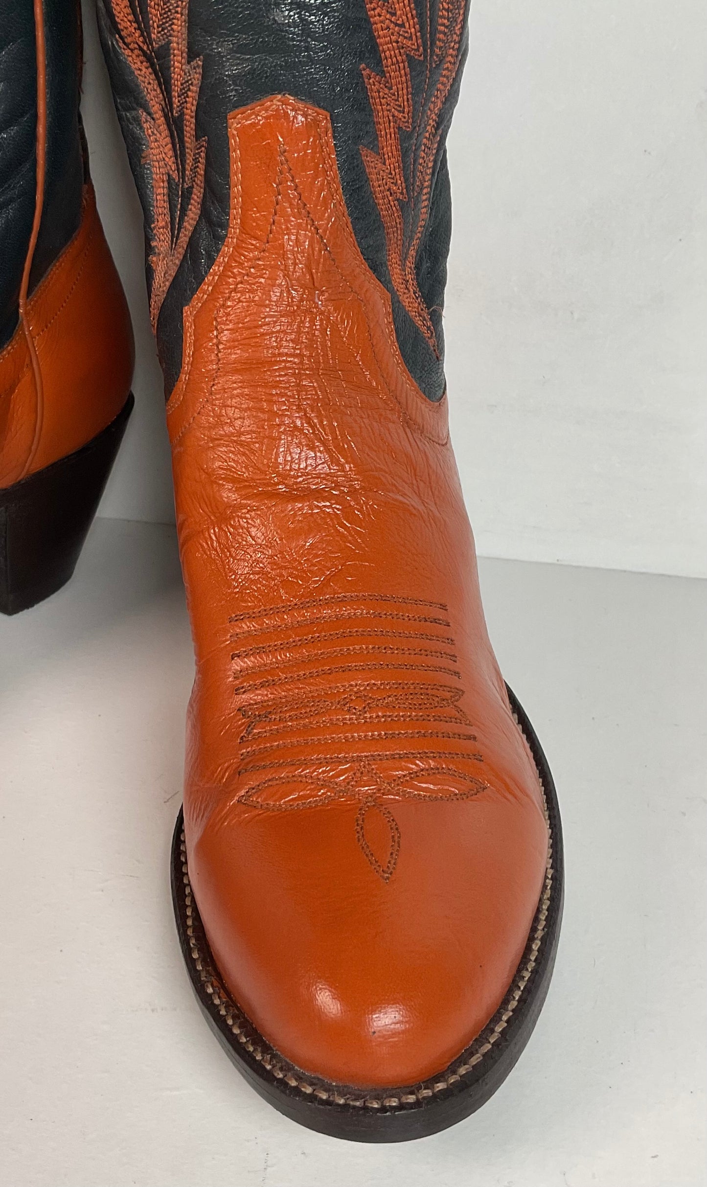 Vintage Panhandle Slim Tall Cowgirl Boots 6.5 C Pumpkin Orange Scallop Top