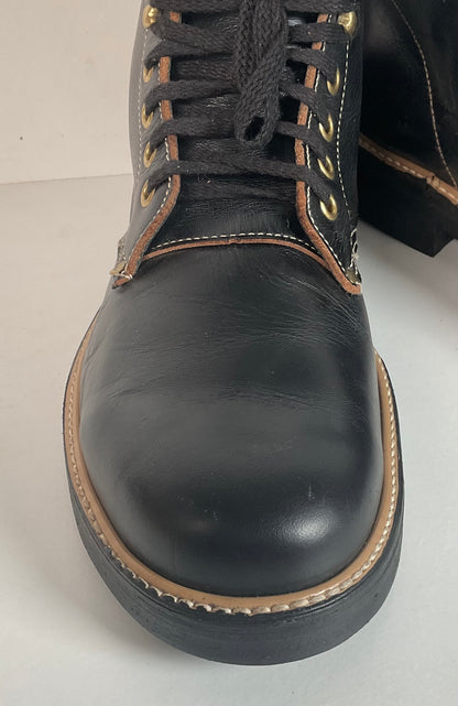 Vintage Men’s Black Leather Ankle Boots Size 9 Plain Toe 1960s