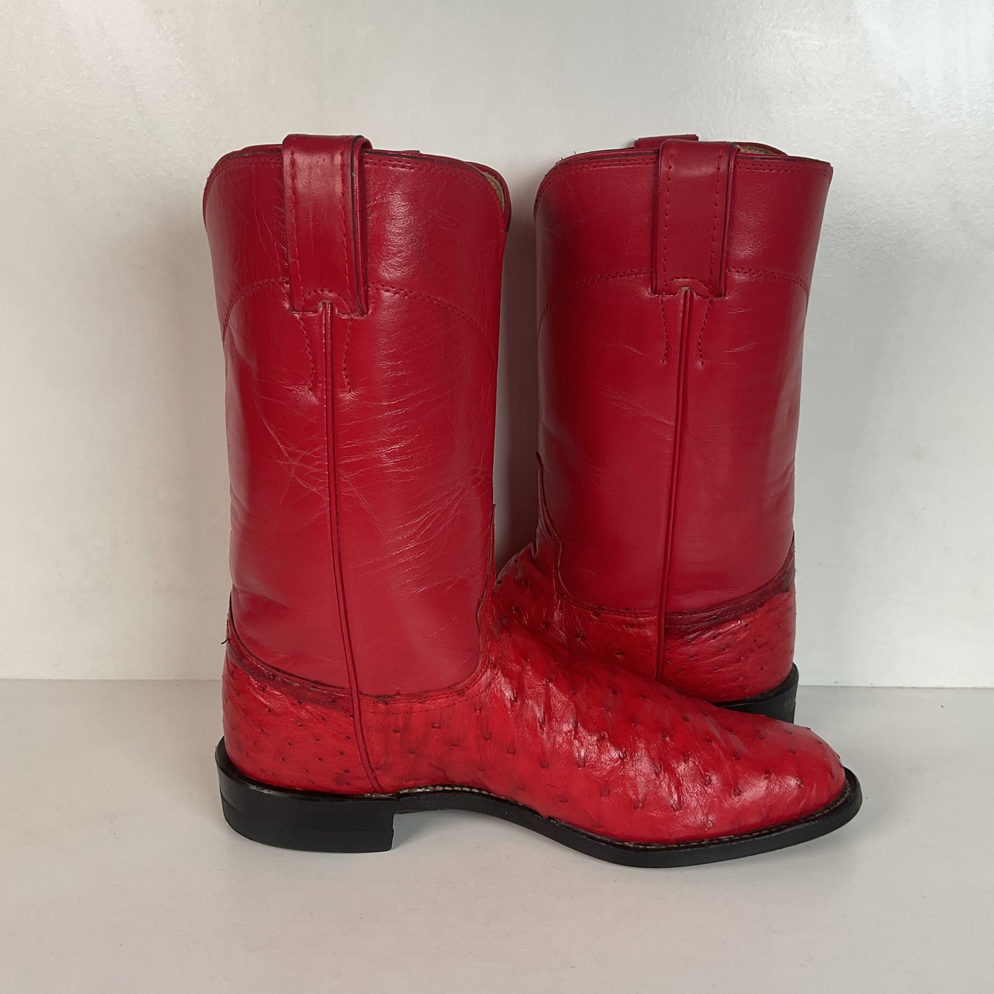 Justin Women’s Ostrich Quill Roper Boots 7 B USA Made Exotic Ruby Red