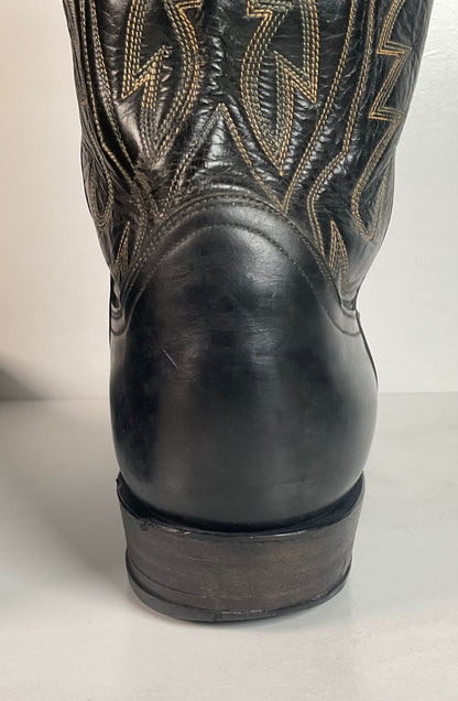 1950s Tony Lama Cowboy Boots | Black | Distressed | Men’s 9.5