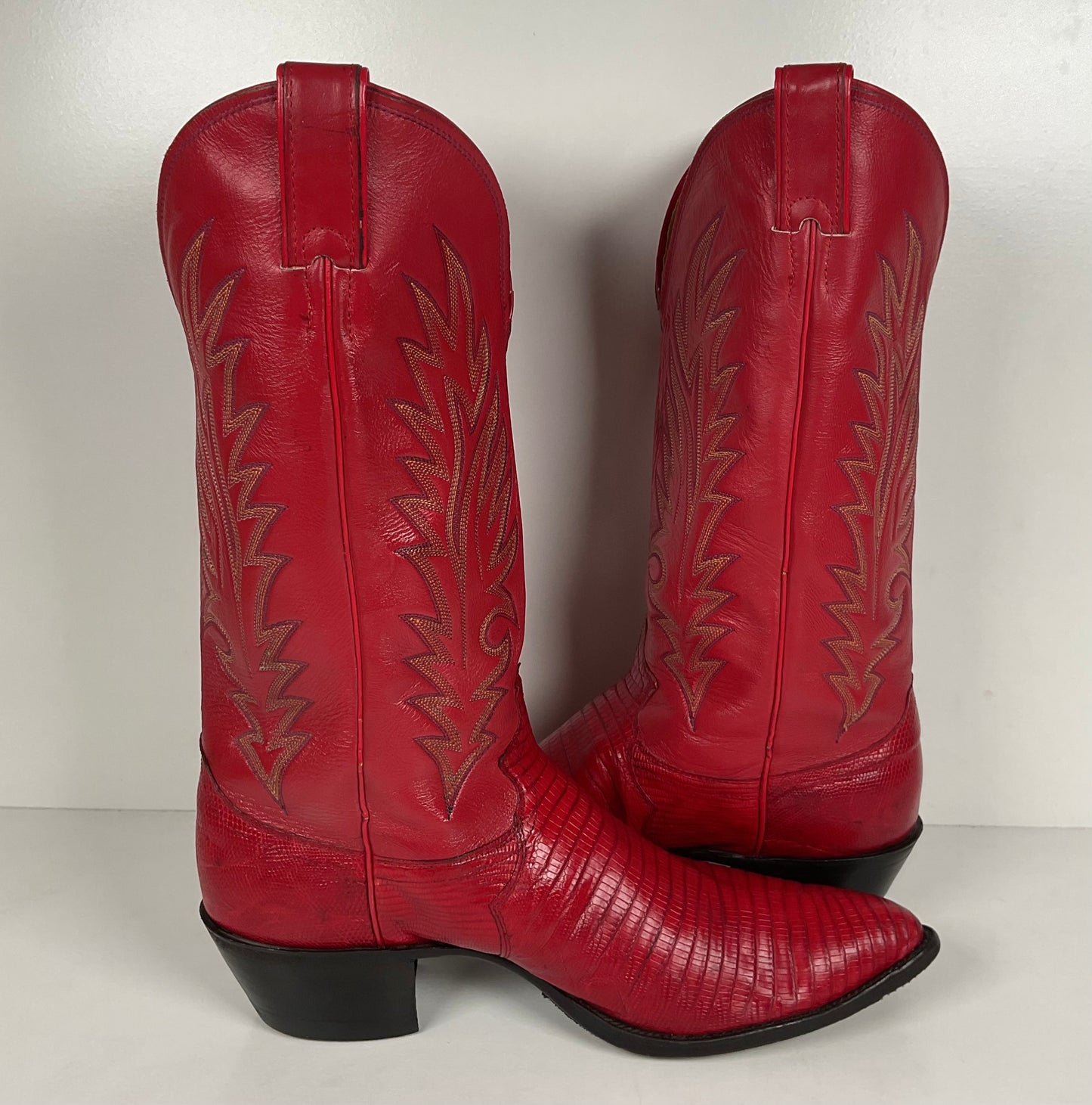 Vintage Justin Teju Lizard Cowboy Boots | USA Made | Ruby Red | Men’s 10.5 D