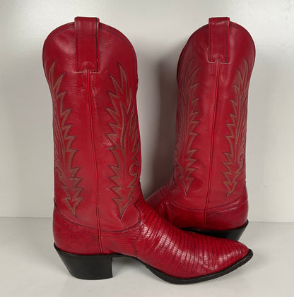 Vintage Justin Teju Lizard Cowboy Boots | USA Made | Ruby Red | Men’s 10.5 D