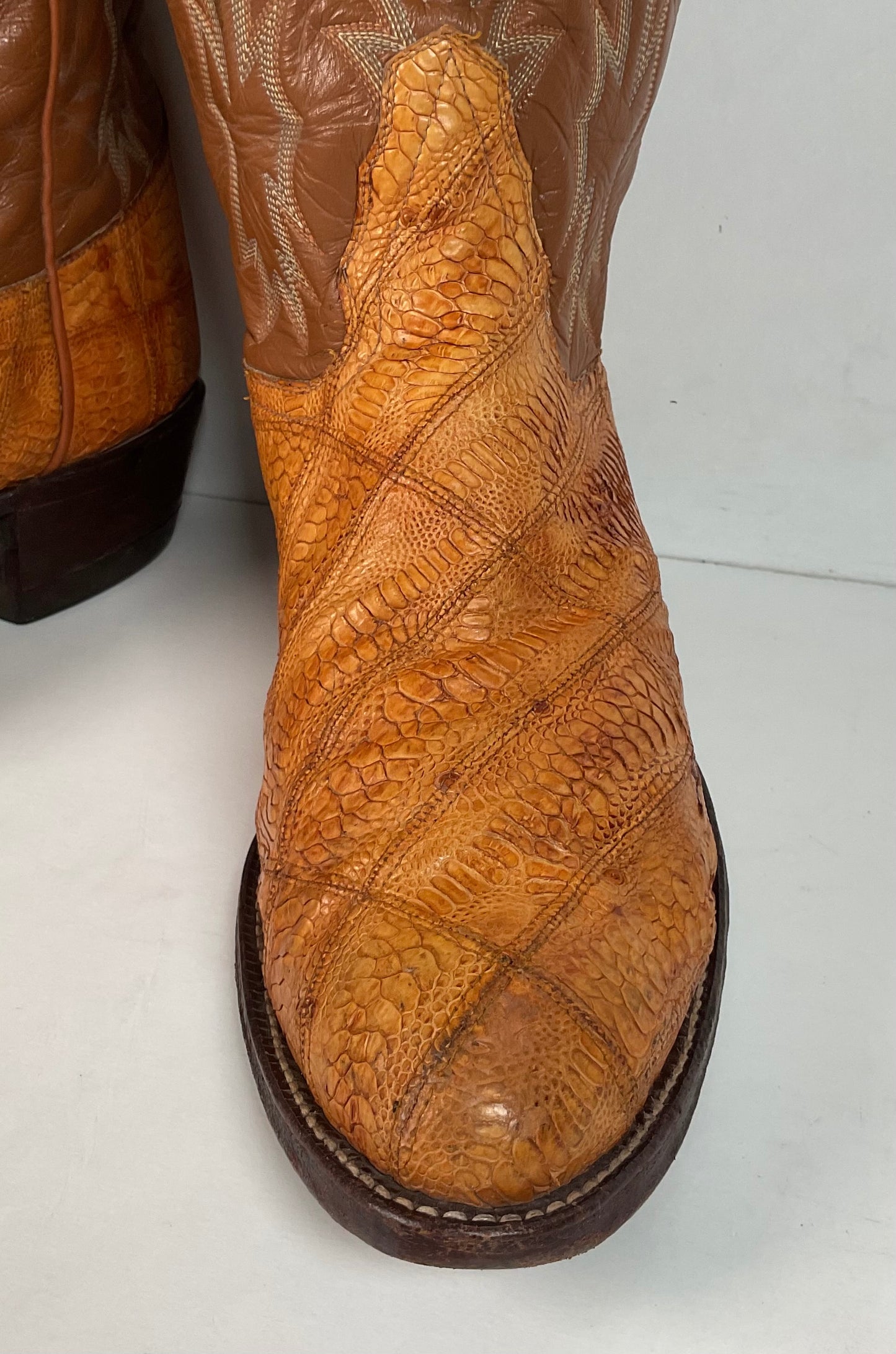 Tony Lama Ostrich Leg Patchwork Cowboy Boots 10 D Gold Label Thrashed