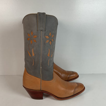 Vintage Justin Women’s Flower Cowgirl Boots | Tooled Inlay | USA Made | 8 B