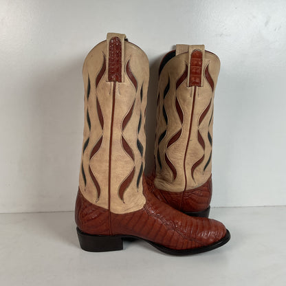 Tony Lama Royal Caiman Cowgirl Boots 7.5 M Belly Cut Tooled