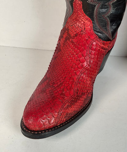 Vintage Dan Post Red Python Snakeskin Cowgirl Boots 7 M USA Made