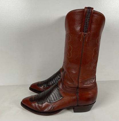 Vintage Lucchese Goat Skin Cowboy Boots | Lizard Inlay | Men’s 8.5 D