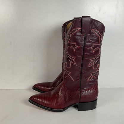 Silvertown Lizard Cowboy Boots | Cranberry Red | Men’s 7.5 C | Women’s 8.5