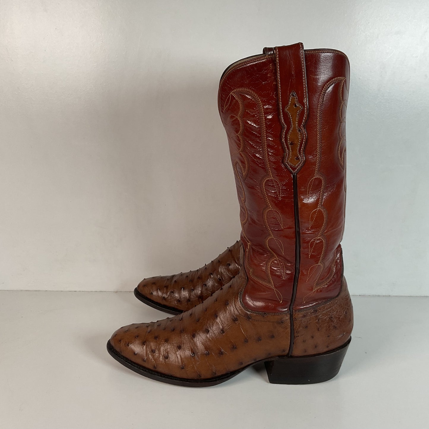 Vintage TO Stanley Kango Tobacco Ostrich Quill Cowboy Boots 10.5 D USA Made Exotic