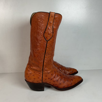 Custom Full Ostrich Quill Cowboy Boots 10 Wide Exotic Mule Ear