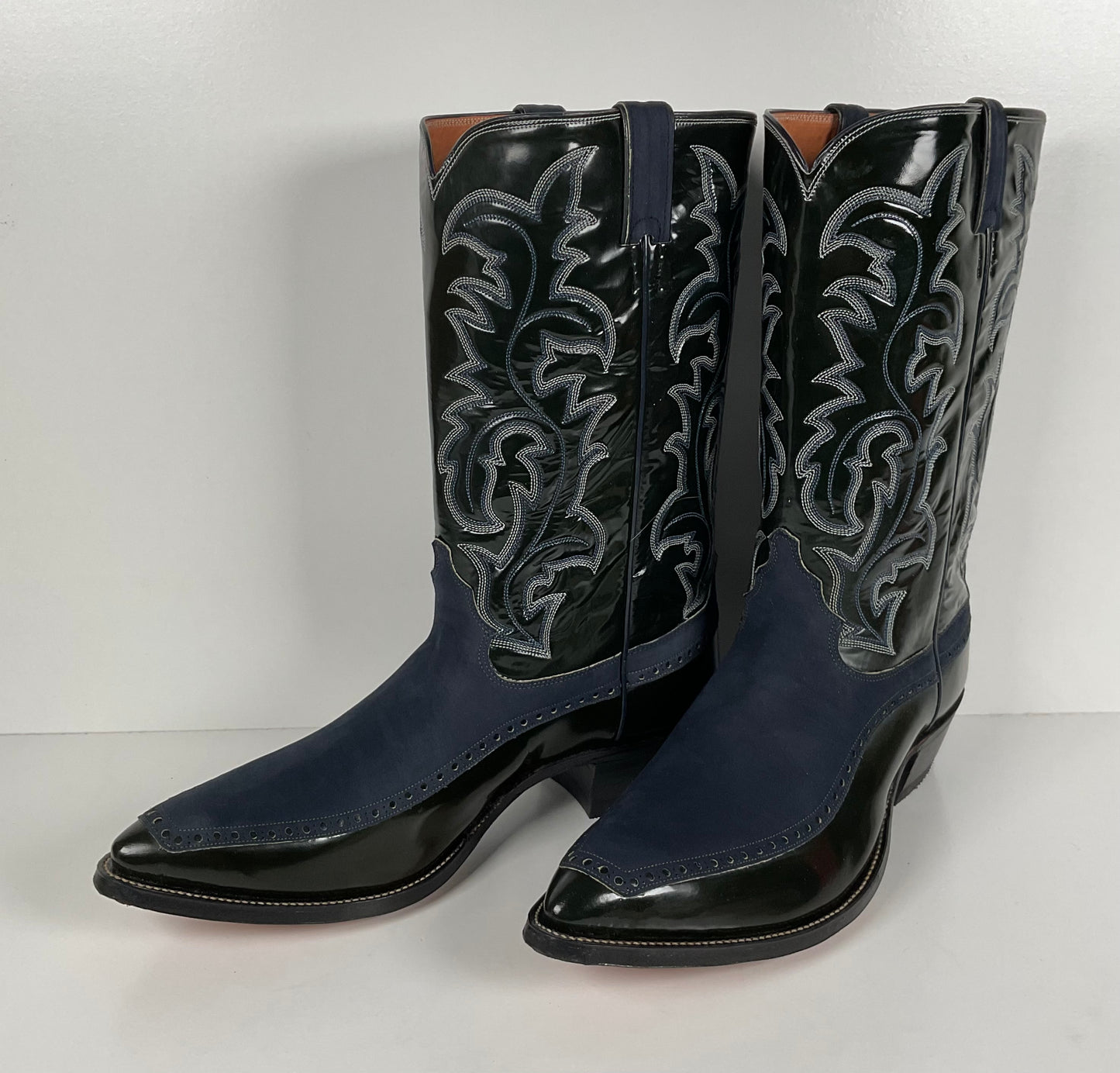 Vintage Justin Algonquin Toe Cowboy Boots | Royal Blue | Patent Leather | 12 EE