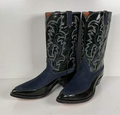 Vintage Justin Algonquin Toe Cowboy Boots | Royal Blue | Patent Leather | 12 EE