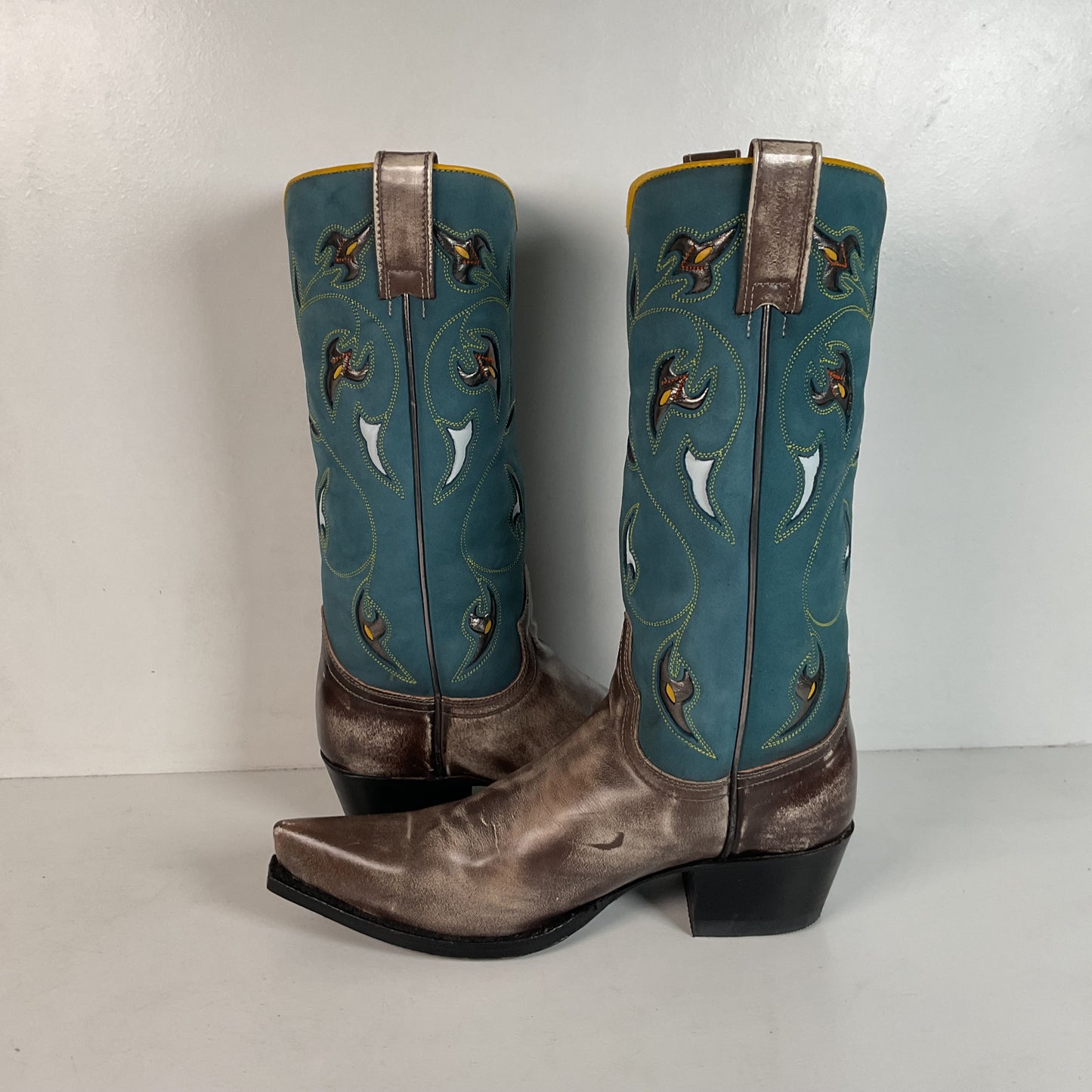 Frye Metallic Cowgirl Boots 7 M Tooled Inlay Snip Toe