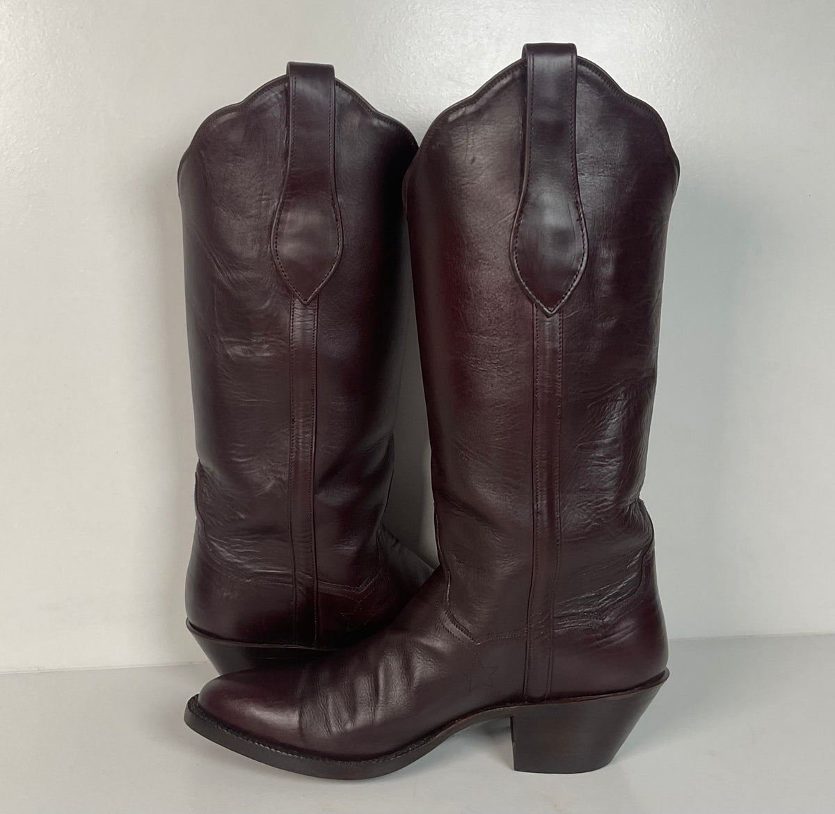 Vintage J. B. Hill Burgundy Calf Cowgirl Boots | Silver Concho Custom | 6.5 B