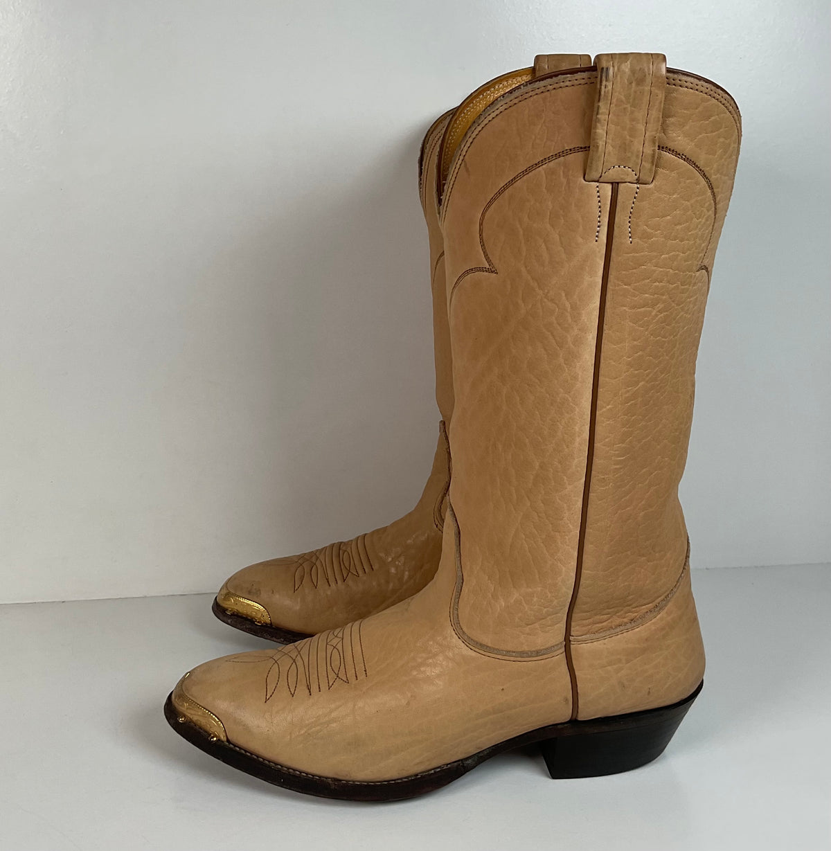 Vintage Nocona Cowboy Boots | Beige Bullhide | USA Made | Men’s 9 D