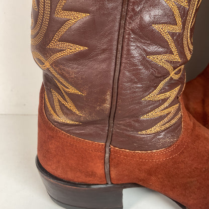 Vintage Tony Lama Pig Skin Suede Cowboy Boots 9 E Gold Label