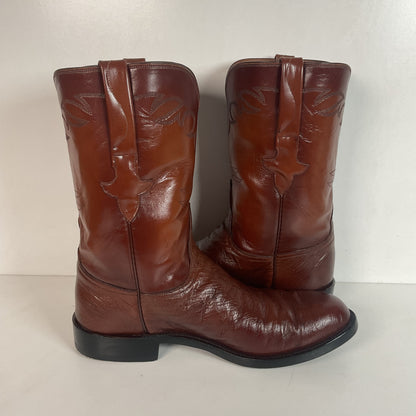 Vintage Lucchese Handmade Smooth Cigar Ostrich Roper Boots 10 D Exotic Cowboy
