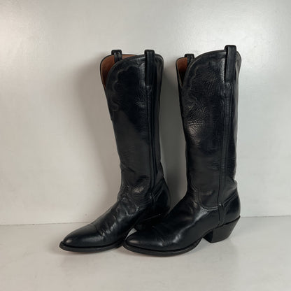 Vintage Lucchese Tall Cowgirl Boots 7 B USA Made Black Calf Skin