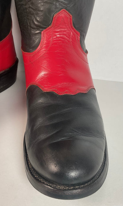 Olathe Western Roper Boots | Red & Black Calf | USA Made | Men’s 9 D