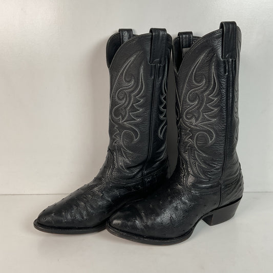 Larry Mahan Black Full Quill Ostrich Cowboy Boots 8 E USA Made