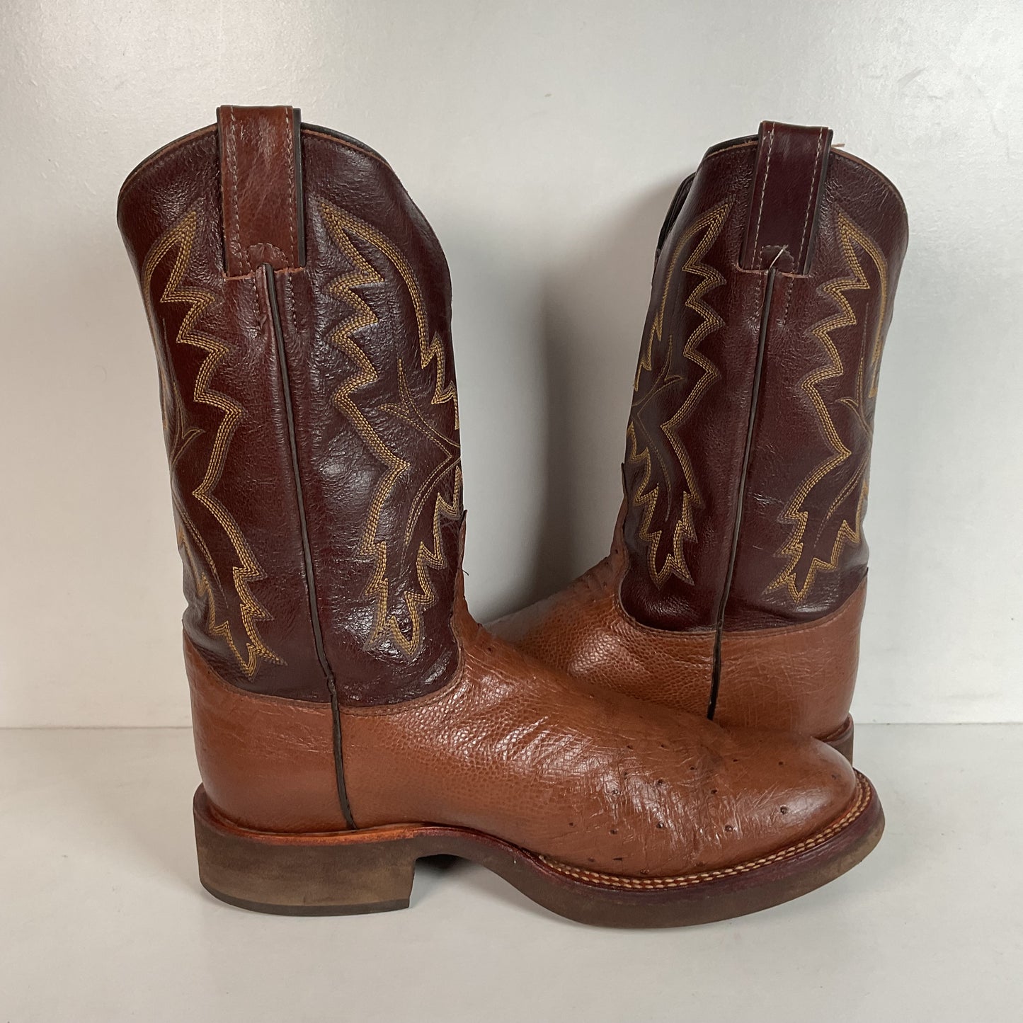 Justin Smooth Ostrich Tekno Crepe Roper Boots 8.5 EE USA Made Exotic