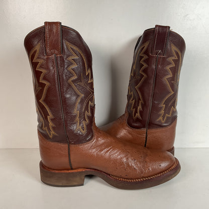Justin Smooth Ostrich Tekno Crepe Roper Boots 8.5 EE USA Made Exotic