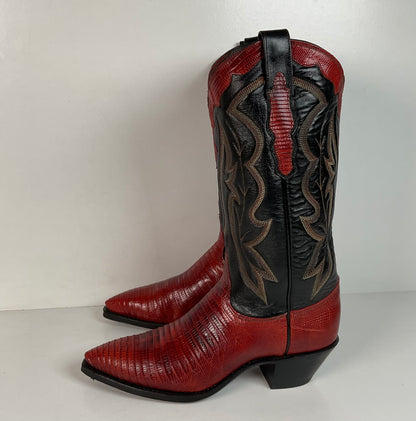 Vintage Dan Post Teju Lizard Cowgirl Boots | Tooled Overlays | Women’s 7.5